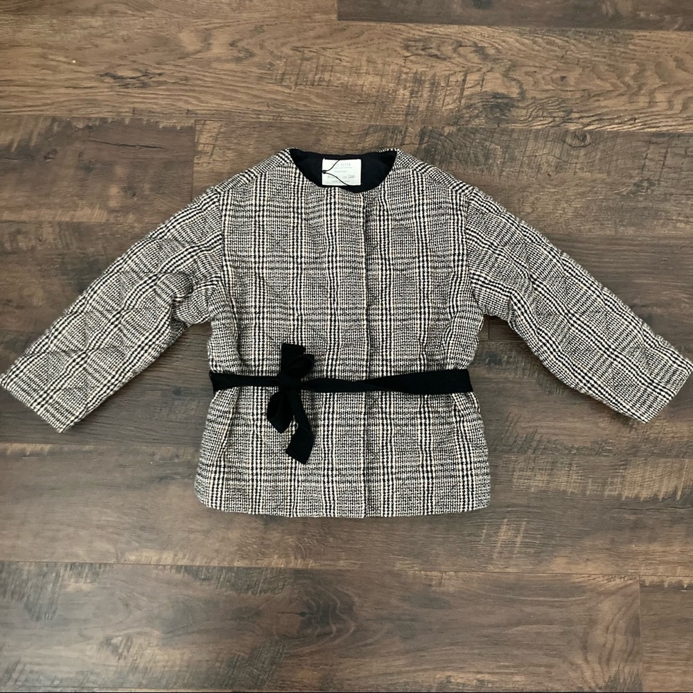 Zara Girls Sz 8 Quilted Wool Blend Plaid Jacket - Picture 4 of 10